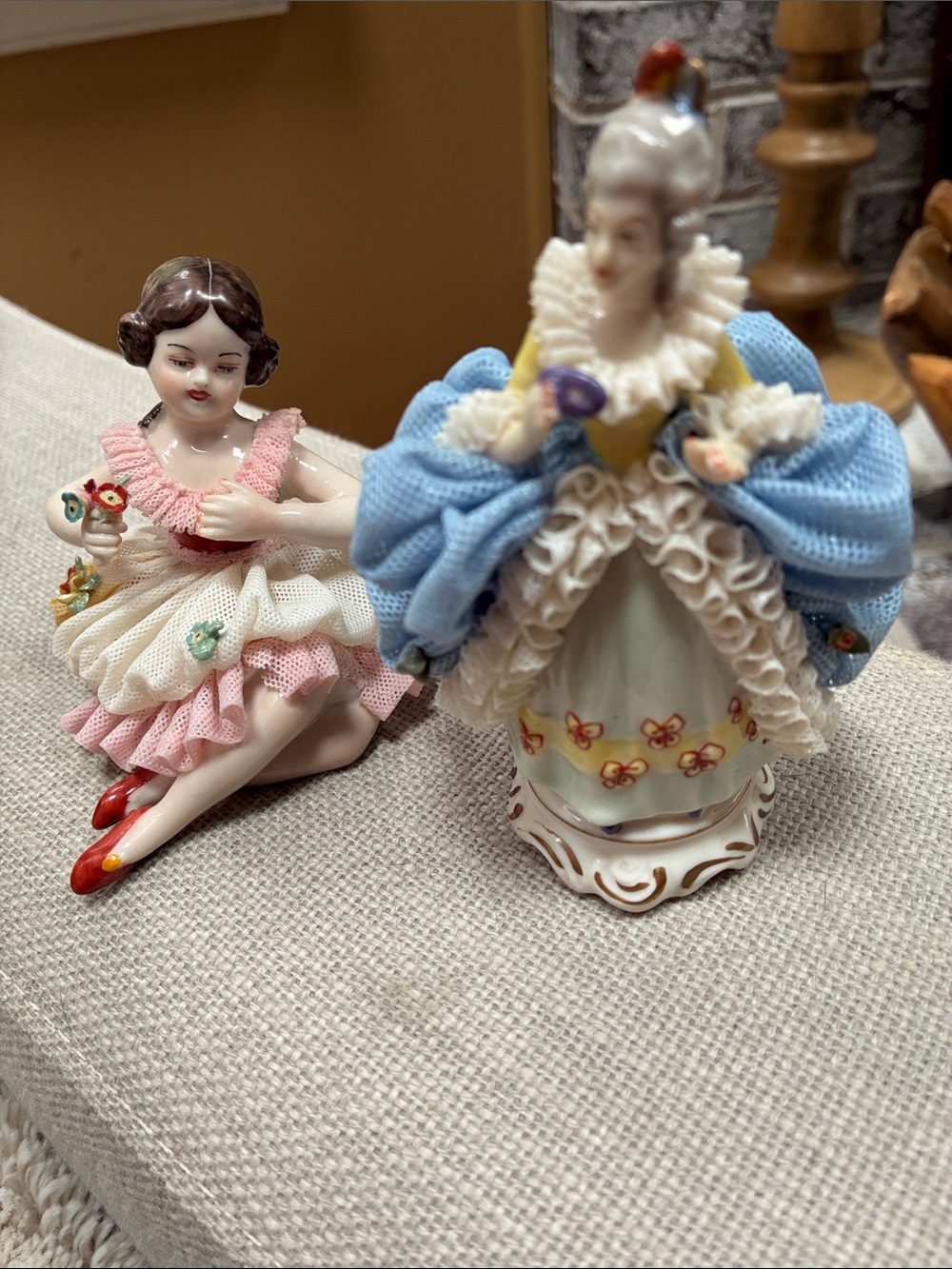 Antique Dresden porcelain lace figurines